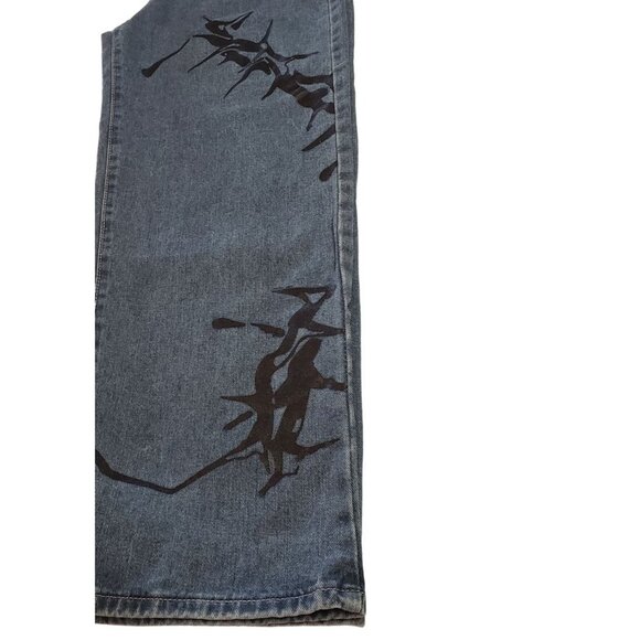 Woman's Madona Print Wide leg jeans size 3 street wear graphic print blue‎ black - Picture 4 of 8